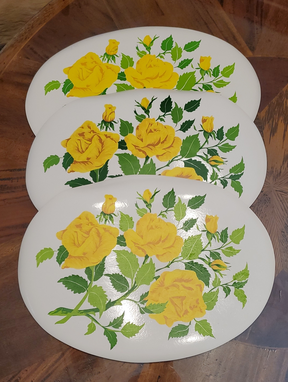 3 Oval Yellow Rose Vinyl Foam Floral Placemats